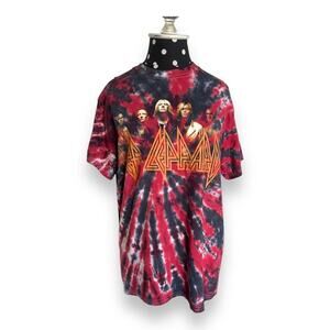 Def Leppard Unisex Tee Sz Small‎ Medium Red Blue Tie Dye Band Tee